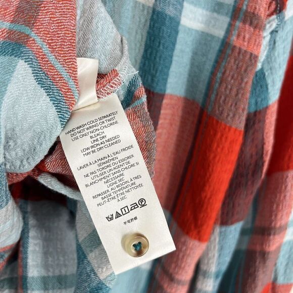 Anthropologie Pilcro Blouse Size Small Orange Red Blue Breezy Plaid Button Up - Picture 8 of 9